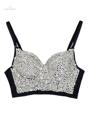 Rhinestone Bustier Crop Top Push Up Corset with Sweetheart Neck